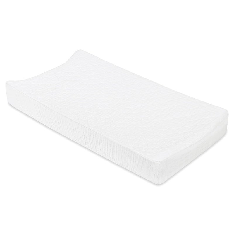babyletto 100% Quilted Organic Cotton Changing Pad Cover, GOTS-Certified, Fitted 360°, Ultra-Soft and Breathable Muslin - Plain White - Image 1
